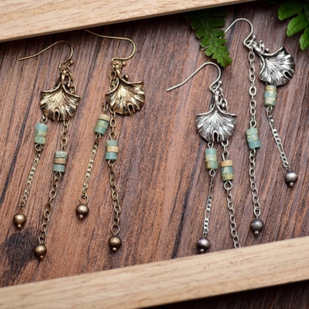 Amazonite & Jasper Leaf Dangle Earrings-USA Made